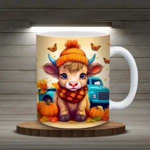 Autumn Baby Highland Cow Mug Wrap  – 11oz &  Sublimation Template, Instant  #198