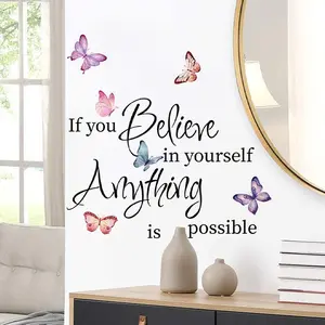 Inspirational Quote Wall Stickers, Butterfly Decorative Home Decals for Office School Dormitory, PVC Self-Adhesive No Damage Walls, Waterproof Wall Sticker