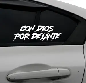 Con Dios Por Delante Vinyl Decal Car Window Sticker for Cars Trucks & Laptops Easy Install Versatile Application Stylish Design 4x10 Inches
