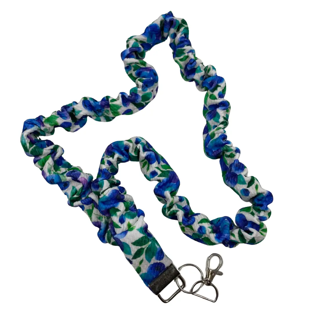 The INDIGO BLUE-BERRY Scrunchie Lanyard - 19" Handmade Lanyard for Keys, IDs, Badges, and Hand Sanitizer - Stretchy Fabric