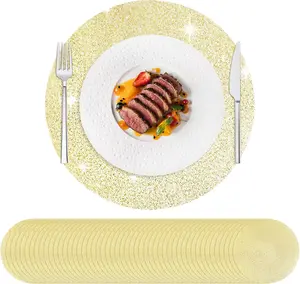 50 Pcs Disposable Placemats Set Metallic 13 Inch Round Foil Mesh Pressed Table Doilies, Ultra-Thin Disposable Placement Mats for Home Decoration Dining Table Wedding Birthday Party