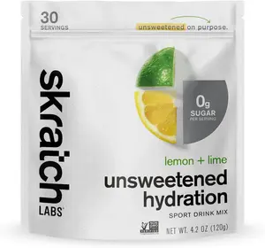 Skratch Labs Unsweetened Hydration Sport Drink Mix Lemon Lime – Electrolyte Hydration Powder, Sugar Free, Non-GMO Vegan Keto Friendly, 30 Servings Fitness Drink Mix
