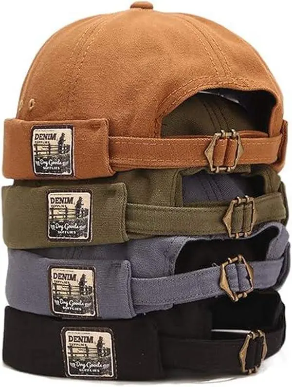 4 pcs Brimless Sailor Cap, Adjustable Rolled Cuff Skull Hats pc Vintage Japanese Style, Fashionable Streetwear Beanie for Men, Hand Wash or Dry Clean - Autumn/ Winter Collection gift for women campingessentials