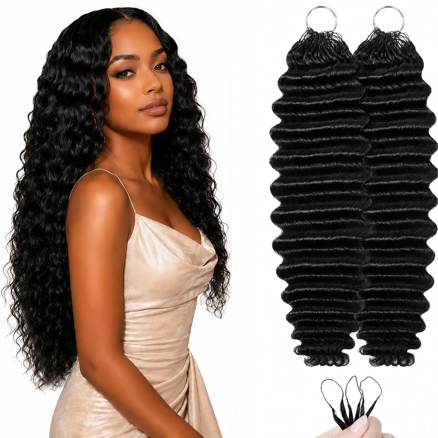 Human Crochet Hair for Black Women Feather Miracle Knots Crochet Human Hair  60g Invisible Crochet Human Hair, Lightweight, Pre-separated 50strands deep wave feather crochet hair extension
