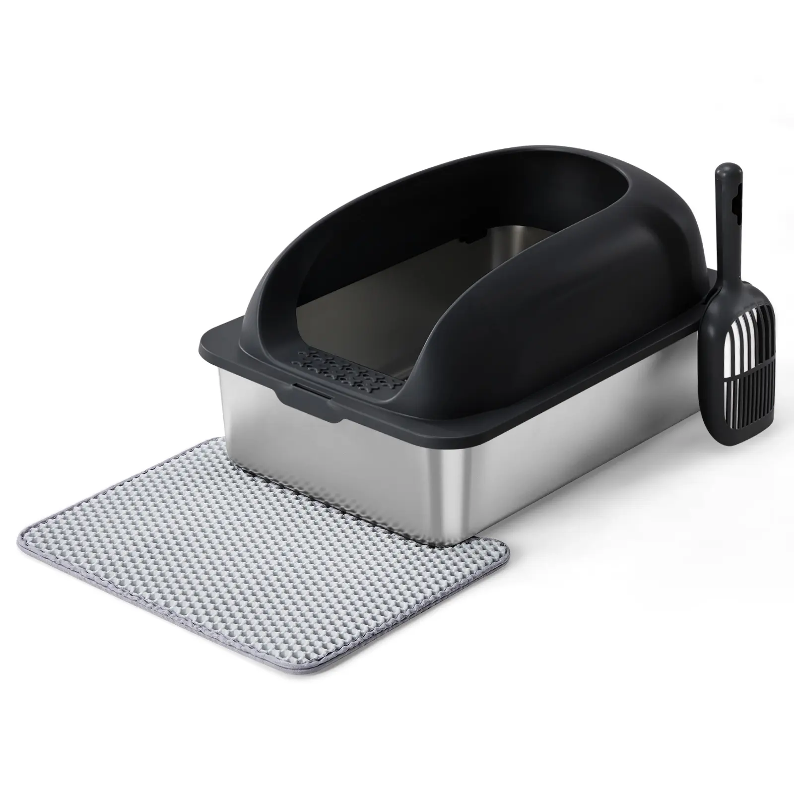 Stainless Steel Litter Box With Lid, 12" High Sided & Non-Absorbent Odor Control, For High Peeing Cats & Multi-Cat Households, Includes Litter Scoop