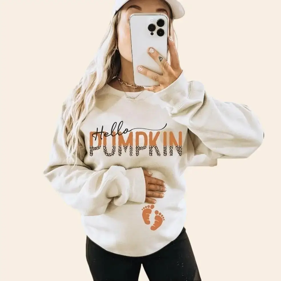 Hello Pumpkin Maternity Sweatshirt – Halloween Pregnancy Announcement Pullover, Fall Maternity Top