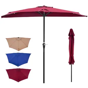 9 FT scalloped Patio Umbrella with Easy Crank, Sun Half Patio Umbrella for Patio, Market, Garden, Balcony, Dark(Wine Red)