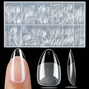 Short Almond Nail Tips, 240pcs Soft Gel Nail Tips , Half Matte Full Cover Clear Gelly Press on Flase Nail Tips for Extension Nail Manicure Home DIY