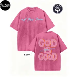 Washed cotton round neck short sleeved top with "GOD IS GOOD" innovative double-sided pattern, new spring and summer styles for men and women, fashionable and trendy clothing, vintage and vintage design, loose fitting clothes