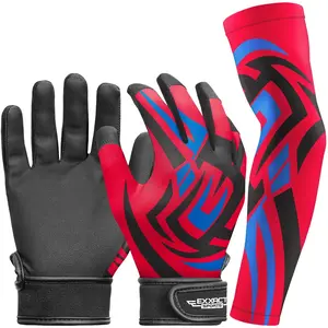 Exxact Sports Youth Batting Gloves with Arm Sleeve for Boys & Girls, Kids Baseball Batting Gloves for Softball, T-Ball (Red Tattoo)