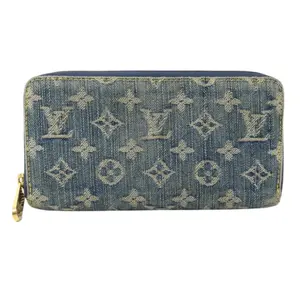 Pre-owned Louis Vuitton Denim Clutches & Wristlets LV GHW Zippy Wallet Monogram Blue