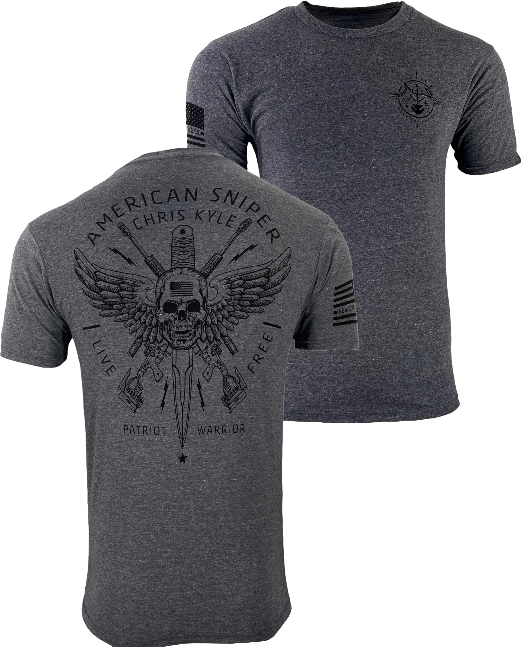 Men's Howitzer Style T-Shirt - CHRIS KYLE CIRCLE SHIELD Military Grunt MFG, Menswear, Short-Sleeve, Graphite Heather, Cotton, Ring Round Neck, Graphic Print, Hand Drawn Art, Charity Support, 100% Colors, Casual Tops, All Seasons, Cv3882, Cvr Circle Shield