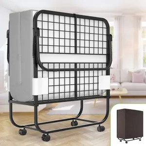 Twin Folding Bed with Mattress, 75" x 38" Folded Bed, Portable Rollaway Bed Guest Beds for Adults, Foldable Beds with Memory Foam Mattress, Space Saving Fold Up Couch with Sturdy Metal Frame