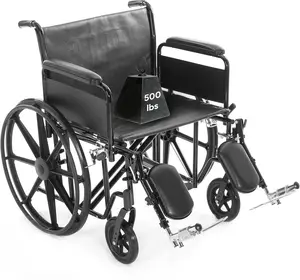24" Heavy Duty Bariatric Wheelchair for Adults - Black - Removable Full Arms and Elevated Leg Rests - 500LB Capacity - Vinyl Seat - Adjustable Standard and Hemi Height - K7