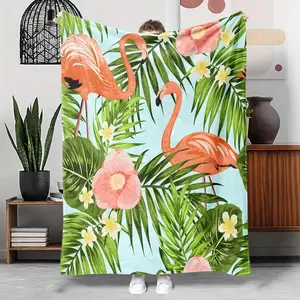 1pcs Tropical Style Pink Flamingo Themed Flannel Blanket, Digital Print, Sofa Bed Cover Blanket, Skin-Friendly Soft, Christmas New Year Gift, Suitable For All Year Round