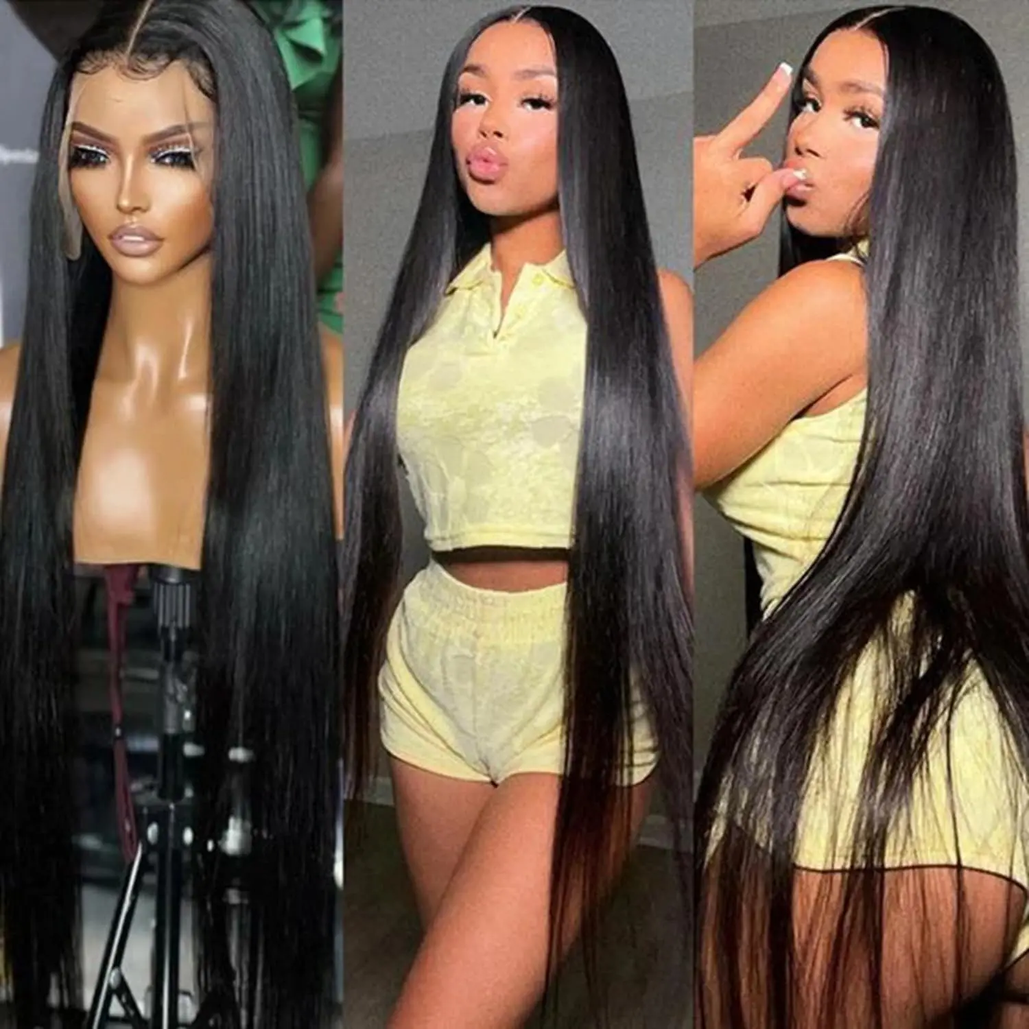 Black Straight Lace Front Wigs Clueless Human Hair Wigs Long Straight Wigs for Women(26 Inch) HANSAMU