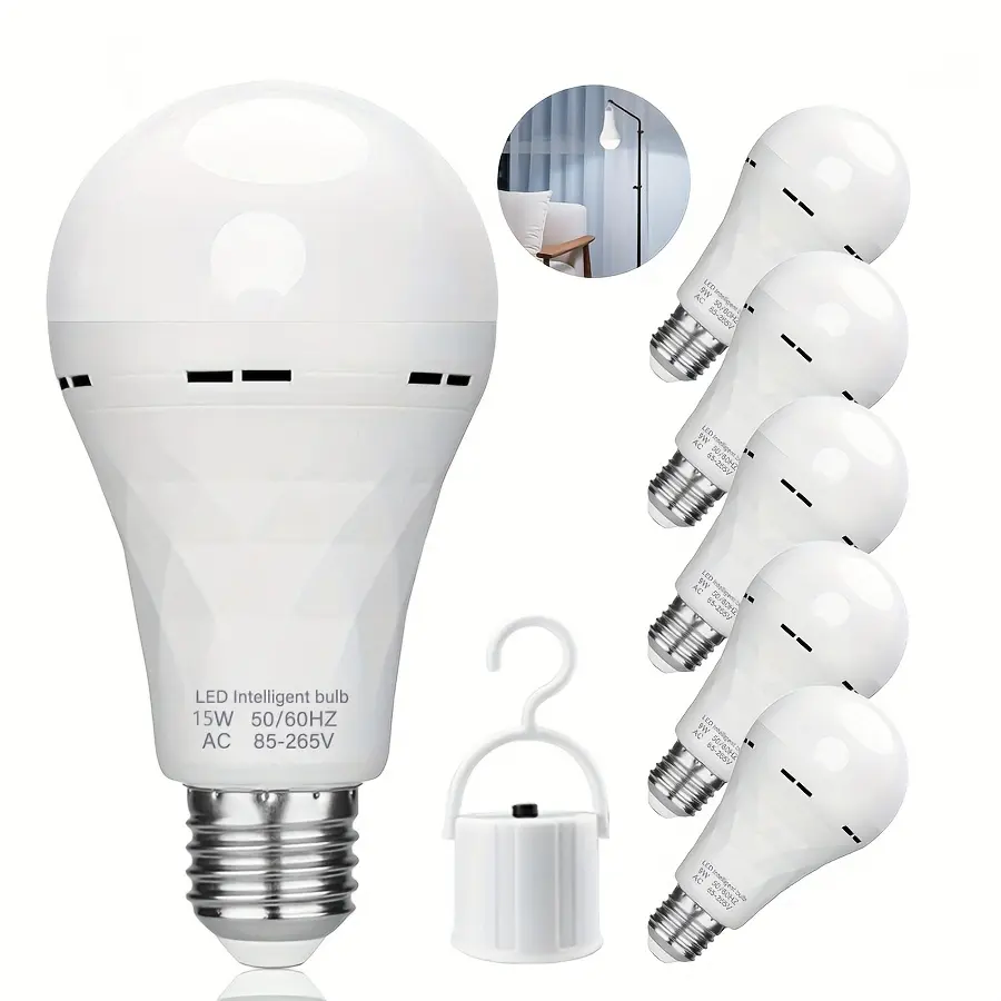 15W Rechargeable Emergency Light Bulbs, E26/27 Battery Powered LED Light Bulb 1500LM Daylight 1200mAh for Home Power Outage Garage Camping Hurricane Bulb Blackout