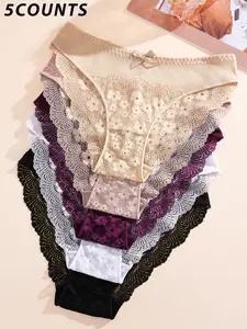 Tiktok Best-Selling Lace Panties Underwear Set of 5, Sexy Delicate Floral Lace, Multiple Colors Available, Comfortable Fit, Daily Wear, Unique Designs, Fitted