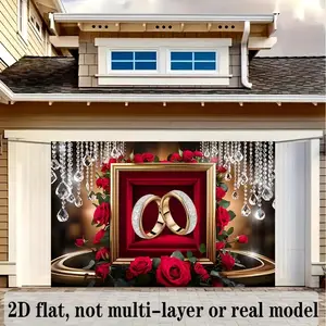 1PC Polyester Wedding Backdrop Banner - Romantic Red Rose-Diamond Ring Themed Reusable Party Decoration Curtain, 2D Flat Design Photography Background, Suitable for Weddings, Birthday Setups,summerwins