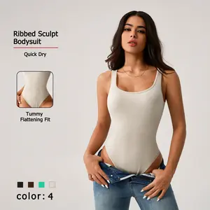 NcmRyu Square Neck Sleeveless Ribbed Sculpting Bodysuit Tummy Waist Control Butt-Lift  Seamless for Daily Workouts Parties Casual Fit waist trainer body shape