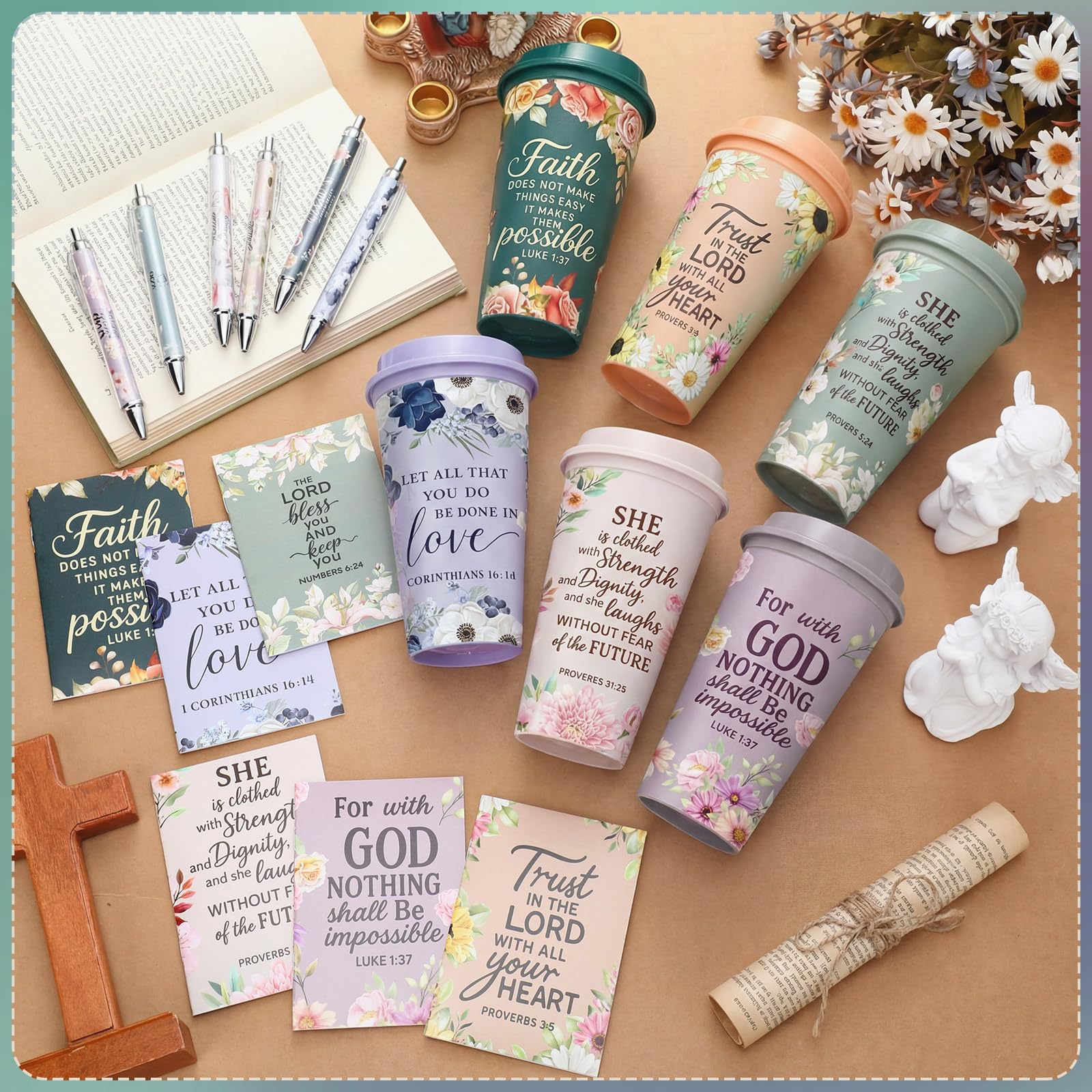 Christian Gifts 36 pcs Church Party Favor Set with 12 pcs Plastic Tumblers with 12 pcs Notebooks 12 pcs Pens Bulk Religious Gift with Floral Bible Verse for Family Prayer Party Birthday Party Supplies, Christian Bulk Gifts for Women Christian Gifts 36 pcs Church Party Favor Set with 12 pcs Plastic Tumblers with 12 pcs Notebooks 12 pcs Pens Bulk Religious Gift with Floral Bible Verse for Family Prayer Party Birthday Party Supplies, Christian Bulk Gifts for Women