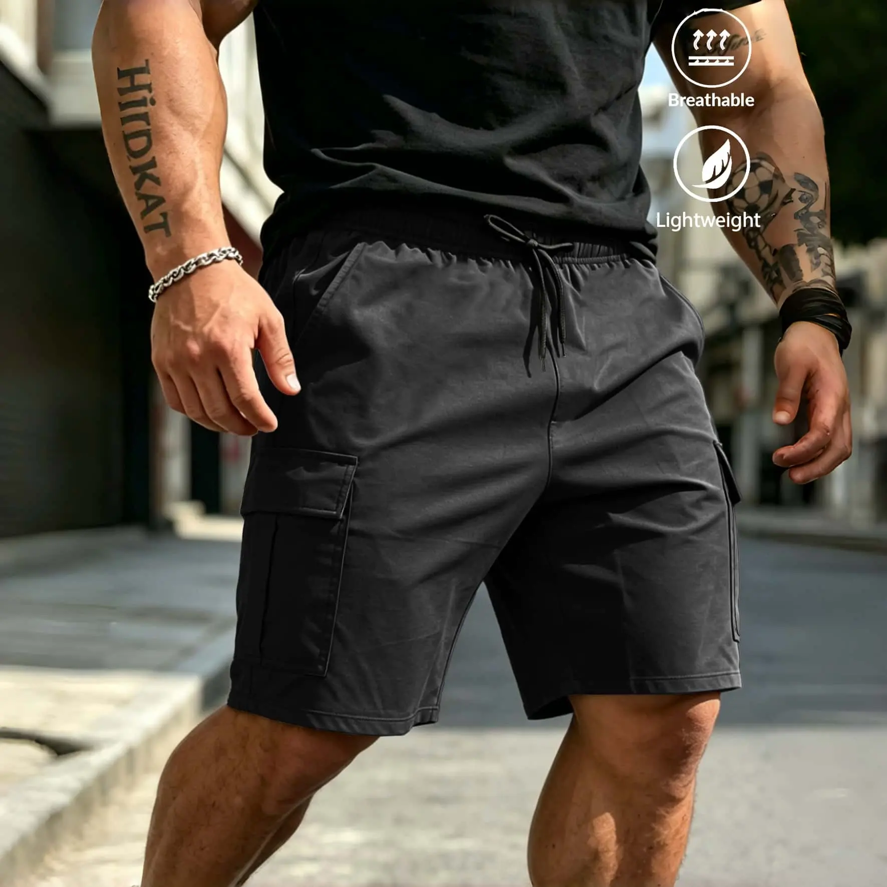 Men’s Lightweight Breathable Cargo Shorts Elastic Drawstring Waist Multi Side Pockets Regular Size Loose Fit Casual Knee Length Shorts for Outdoor Sports Daily Walking Streetwear Summer Wear,Breathable Lightweight Running Pants,athleisure wear