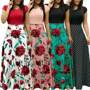 Women's Dress Summer Women's Summer Floral Long Dress Printed Bohemian Style Dress Short Sleeve Party Slim Fit Long Beach Vacation Dress Elegant Prom Dress