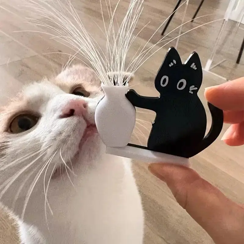 1pc Cat Whisker Hair Collection, Black Cat Vase Fridge Magnet, Kitten Pushing Bottle Acrylic Magnetic Fridge Magnet, Cat Keepsake, Vase for Flower Arrangement, Multi-Purpose, Small Gift for Classmates, Home Decor, Refrigerator Magnets