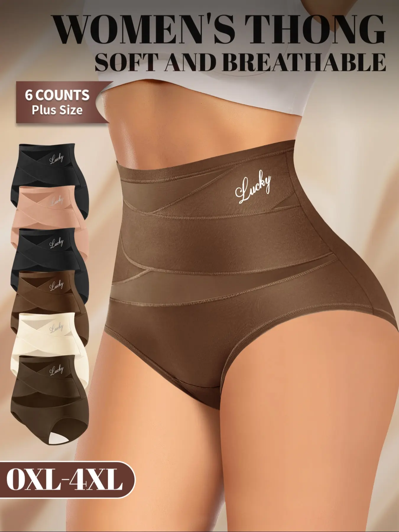 Morelect Plus Size Mesh Cross Women's Underwear, 0xl-4xl, High Waist Comfortable Breathable Stretch Panties Trunk, Breathable Comfy Innerwear, 6 Pcs Set, All Seasons