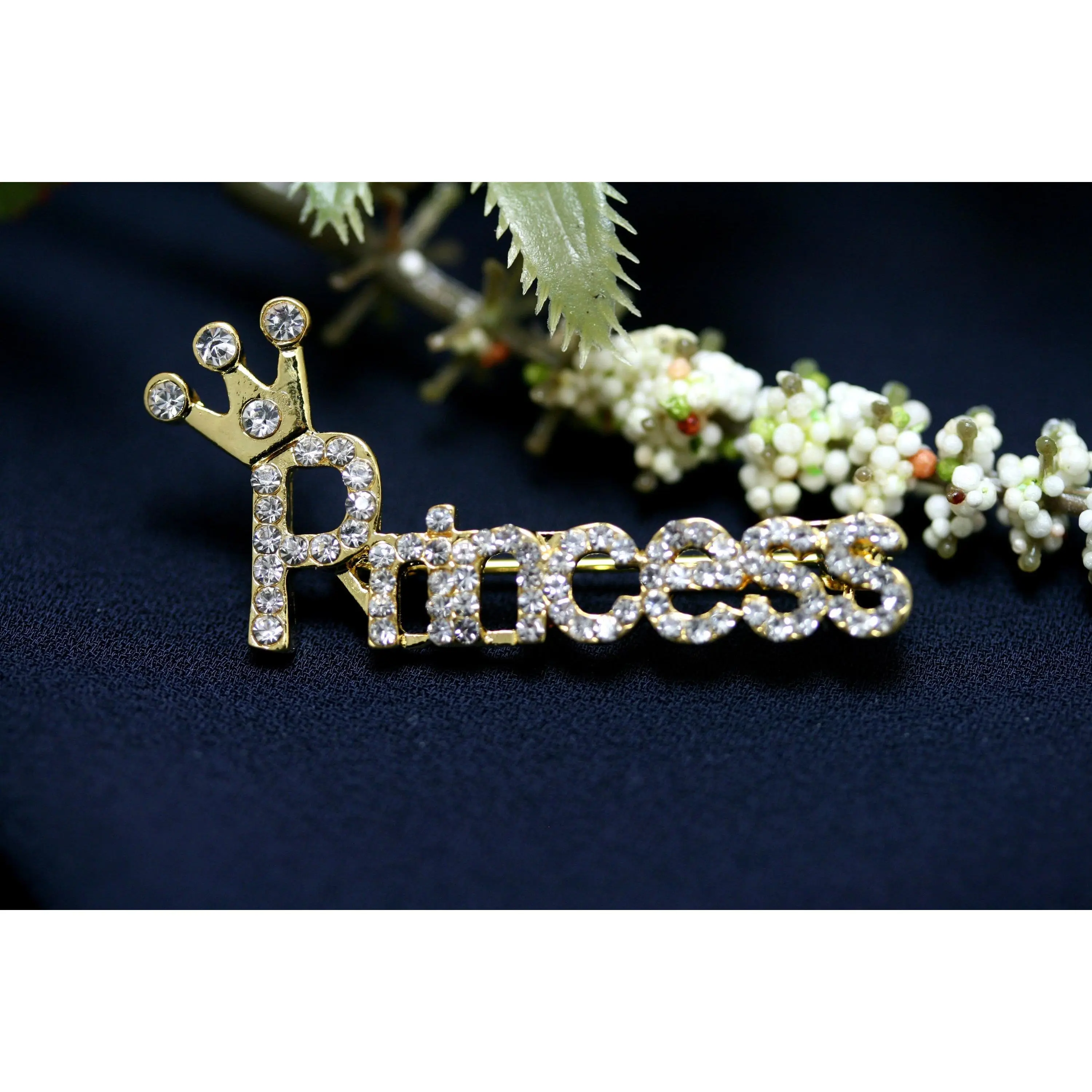 Women's Princess Letter Crystal Rhinestone Brooch with Crown Accent - Female Small Size 1.5x0.75in Pin for Lapels, Hats, Party Wear, Women's Clothes