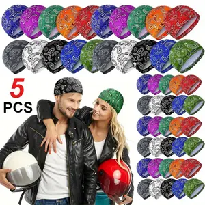 5Pcs Mix Color Silk Cooling Head Caps for Biking Hiking Workout Thin Turban