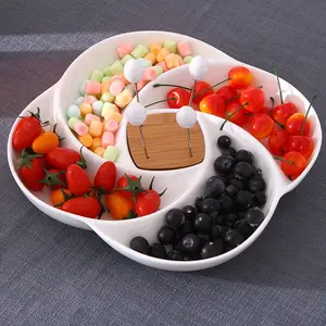 Decorative White Ceramic Appetizer Serving Platter Tray with Food Picks and Wood Holder