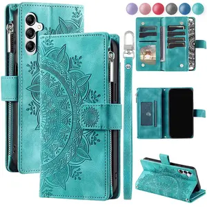 PU Leather Protective Phone Case Cover with Wrist Strap, 1 Count Multi Card Slot Phone Case with Zipper, Mobile Phone Bag for Samsung Galaxy A55 A35 A25 A15 A05 S A54 A34 A24 A14 Accessories