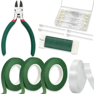 Floral Tape and Wire, Florist Tape and Flower Wire Arrangement Kit with White Ribbon, Boutonniere Pin, Wire Cutter for Bouquets, Crafts, Wreath Making (Dark Green) - Home Improvement.