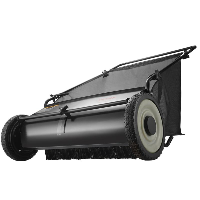 VEVOR Push Lawn Sweeper, TikTokShopBlackFriday, 26 Inch Leaf & Grass Collector, Strong Rubber Wheels & Heavy Duty Thickened Steel Durable to Use with Large Capacity 7 ft³ Mesh Collection Bag, 4 Spinning Brushes