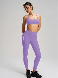 Colorblock Stripe Running Fitness Shorts, Cross Sport Bra Set, Training Yoga, Two-Piece Suite, Sleeveless Slim Fit