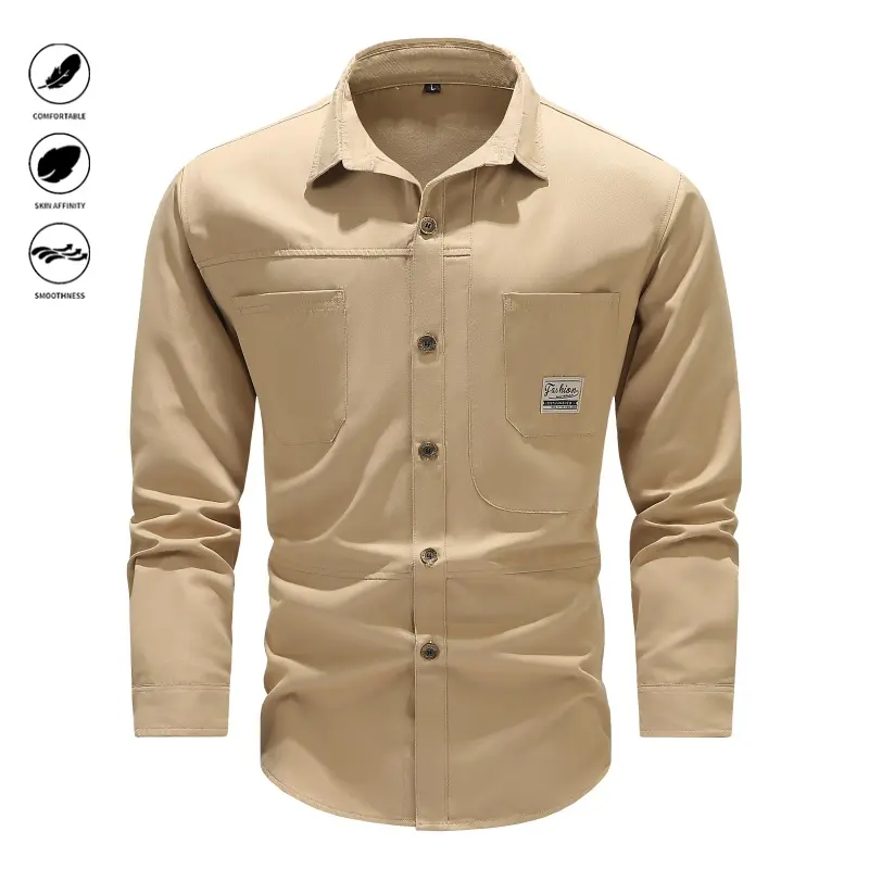 Men’s Cargo Full-Sleeve Button-Down Work Shirt with Pockets - Casual Work Outer Layer for Outdoor Commute