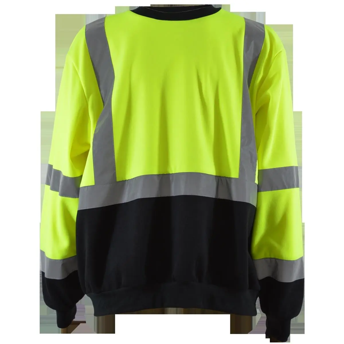 212 MAIN Men's Petra High Visibility Long Sleeve Pullover Menswear Tops, ANSI Class 3 2-Tone Lime & Black Hoodie, Casual Crew Neck Polar Fleece Sweatshirt, Small