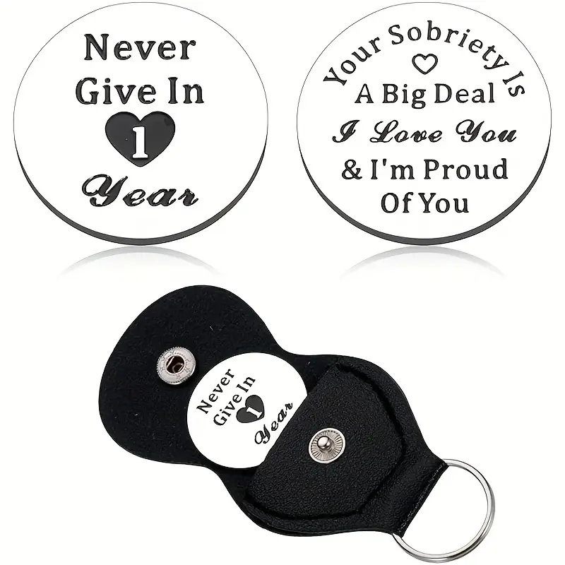 1 Piece Sobriety Gift Set, Male & Female Sober Anniversary Present, Proud Sobriety Coin Keepsake, Quick Health Pocket Token, Keychain for Purse, Key Chain for Car Keys