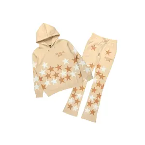 Starlane Beige Hoodie Stacked Flare Fit Track Set