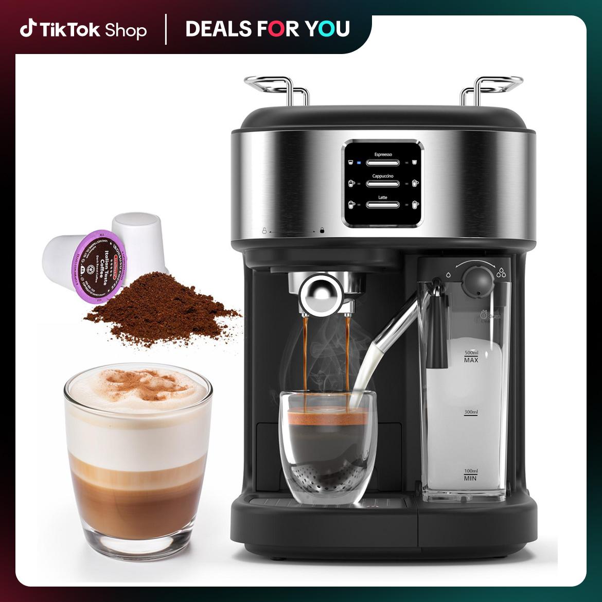 【Deals For You Days】COWSAR Espresso and Cappuccino Machine, 20Bar Latte Machine with Automatic Milk Frother, 3 in 1 Professional Semi-Automatic Espresso Maker with Dual Heating System & Capsule Compatible