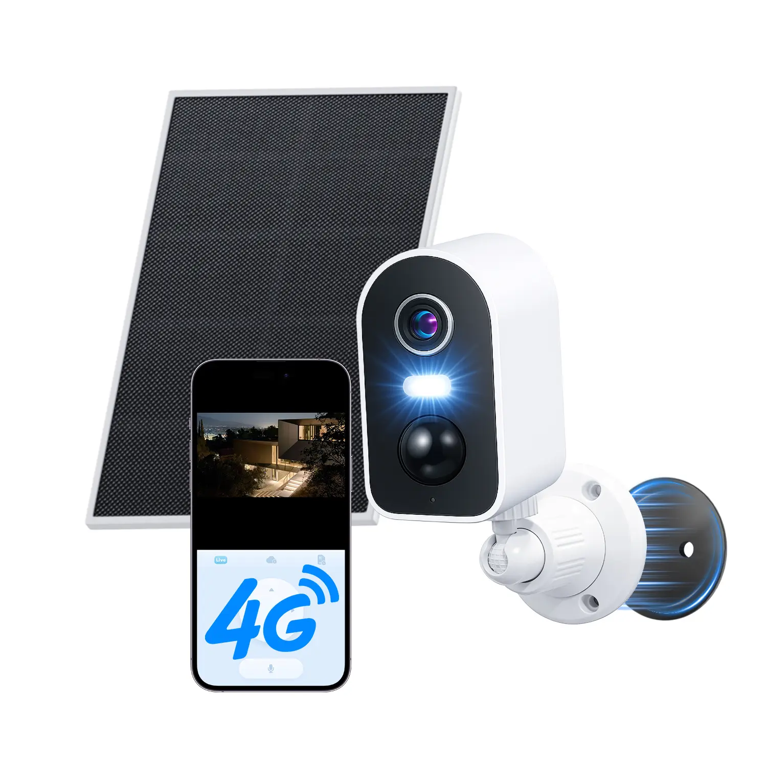 4G LTE Cellular Security Camera Magnetic Mount, No WiFi Security Cameras Indoor Built-in eSIM, Solar Powered, 2K Wireless Outdoor Off-Grid Battery Camera Without Internet, Motion Detection, Color Night Vision, 2-Way Audio