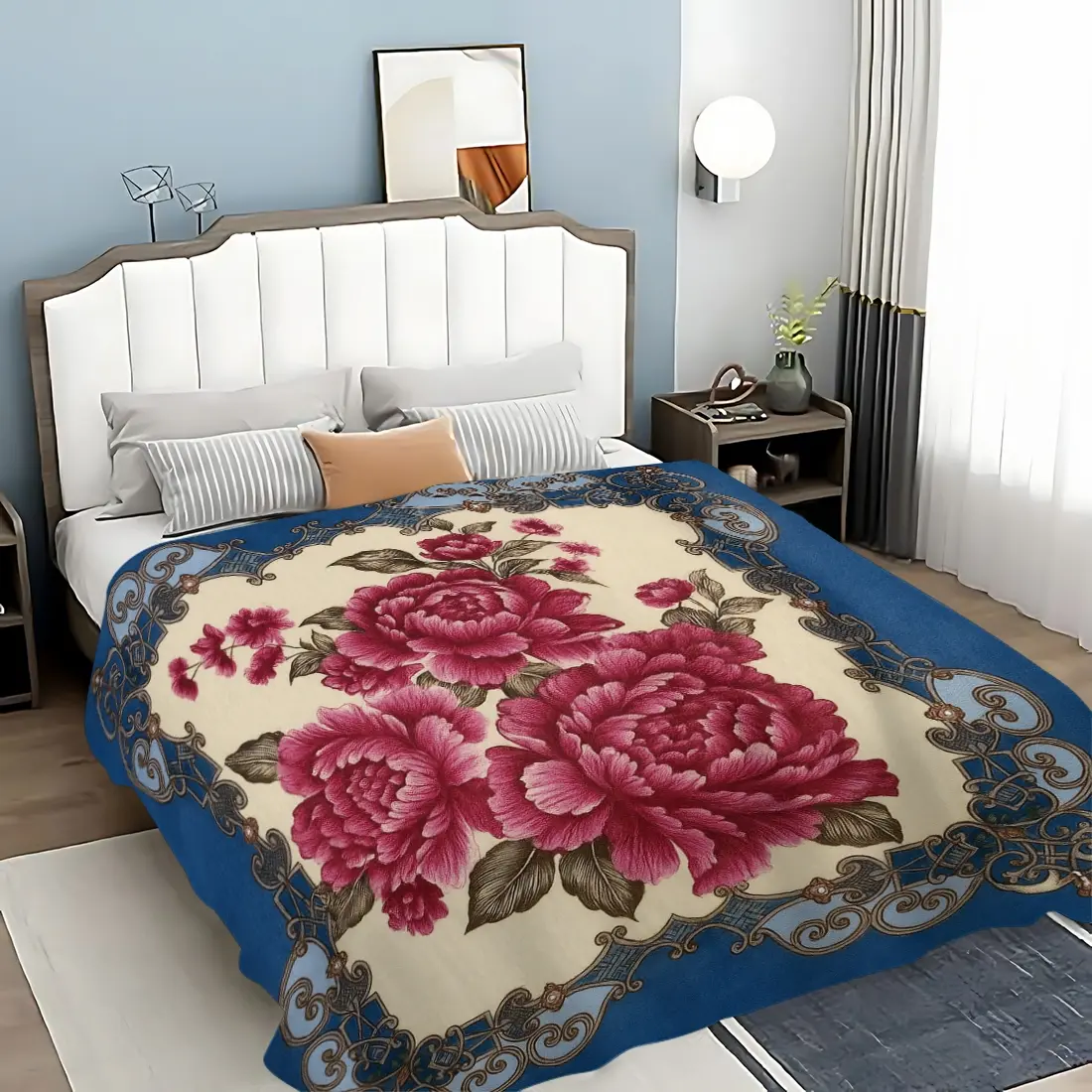 Peony Vintage Blanket, Floral Print Blanket, Soft Knitted Fabric Multi-Size Warm Blanket, Home Decor, Comfortable Fashion Design, Suitable for All Seasons