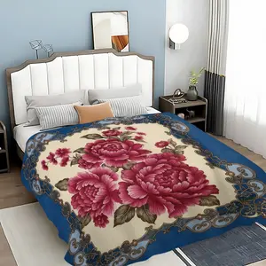 Peony Vintage Blanket, Floral Print Blanket, Soft Knitted Fabric Multi-Size Warm Blanket, Home Decor, Comfortable Fashion Design, Suitable for All Seasons