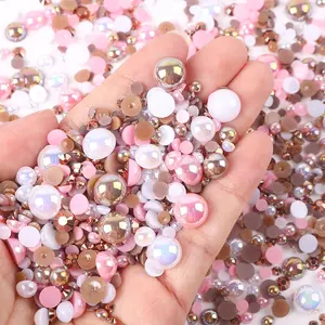 Mixed Size Flat Back Pearls & Rhinestones (1200pcs), Resin Rhinestones, Semi-circular Flat Back Pearl Rhinestones, DIY Materials For Nails, Face, Art, Crafts, Jewelry Decoration, Bling Rhinestone Decoration