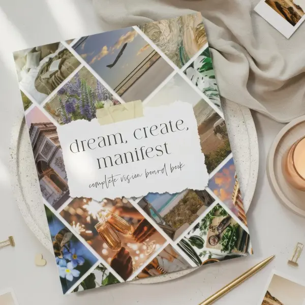 Inspirational Vision Board Book Complete Scrapbooking Kit - Office Stationery with Modern Customizable Features, Large Images, Motivational Quotes, Clip Art, Perforated Sheets, Glue, Collage Supplies, Scissors for Family Creativity & Goal Planning