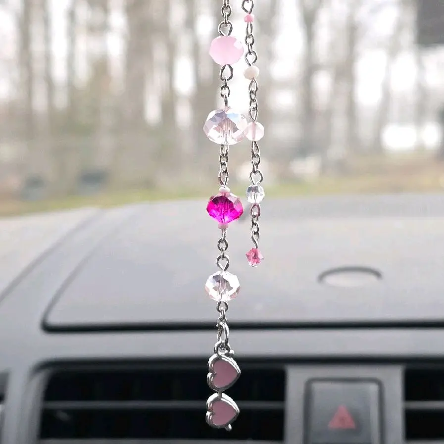 Handmade "Barbie" car charm. Pink sunglasses with silver, pink and white details. For rear view mirror!