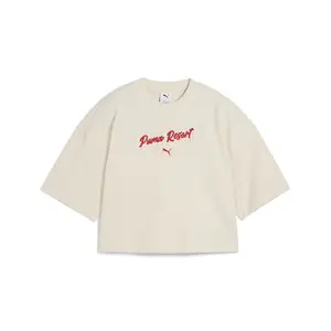 PUMA Womens Premium Essentials Oversized Graphic Crew Neck Short Sleeve Casual Tops Casual - Off White