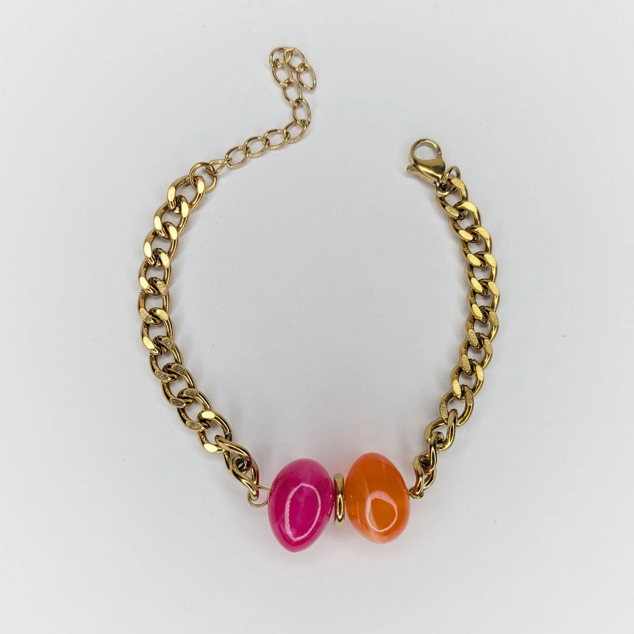 Felipa Orange Pink Stainless Steel & Acrylic Bracelet (Pulsera)