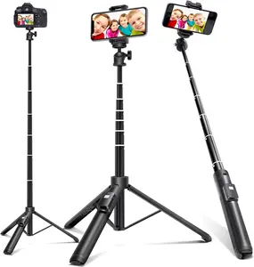 Selfie Stick, 62 inch Extendable Selfie Stick Tripod,Phone Tripod with Wireless Remote Shutter,Group Selfies/Live Streaming/Video Recording Compatible with All Cellphones Accessories Compact Adjustable Smartphone